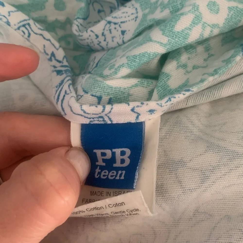 POTTERY BARN TEEN DUVET twin floral mint‎ teal blue cotton